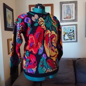 Vintage ugly floral sweater - sort of reversible??